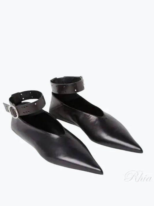Ankle Strap Leather Ballerina Black - JIL SANDER - BALAAN 2