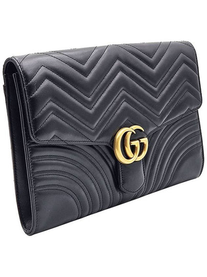 Gucci 498079 Black Matelasse Chevron Leather GG Marmont Gold Clutch - GUCCI - BALAAN 2