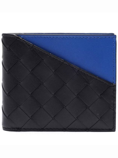 Intrecciato Two-Tone Half Wallet Black Blue - BOTTEGA VENETA - BALAAN 2