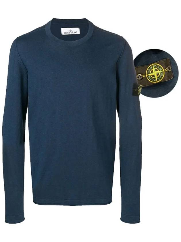 Wappen Patch Crew Neck Knit Top Blue - STONE ISLAND - BALAAN 3