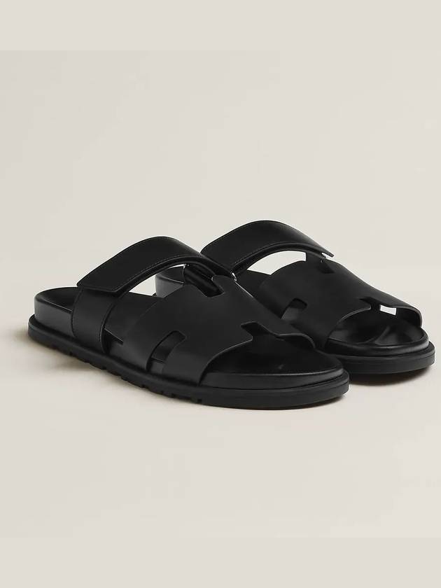 Hermes Chypre H Logo Calfskin Sandals Black - HERMES - BALAAN 3