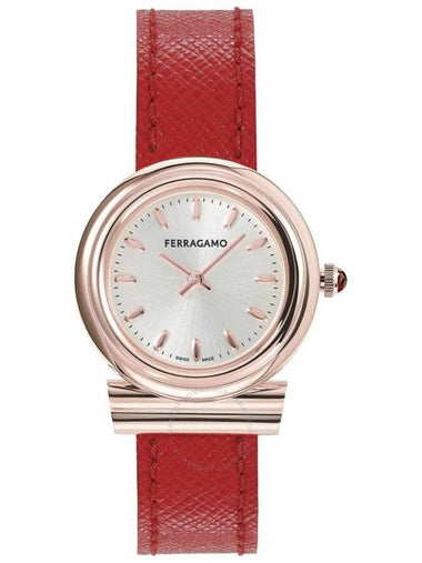 Women's Gancini Quartz Silver Dial Watch Red - SALVATORE FERRAGAMO - BALAAN 1