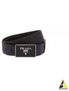 Metal Buckle Saffiano Leather Belt Black - PRADA - BALAAN 2