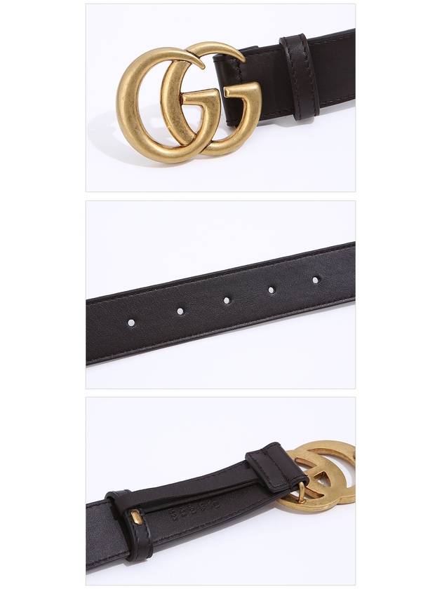 Men's GG Marmont Double G Buckle Gold Hardware Leather Belt Dark Brown - GUCCI - BALAAN 4