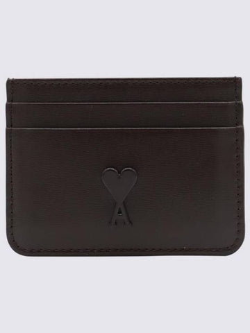 Heart Logo Leather Card Wallet Dark Brown - AMI - BALAAN 1