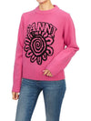 Pink Flower Graphic O-Neck Knit Top Pink - GANNI - BALAAN 5