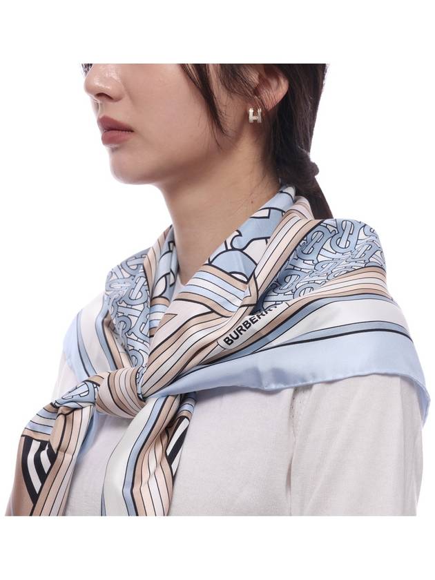 TB Check Printing Silk Muffler Blue Brown - BURBERRY - BALAAN 5