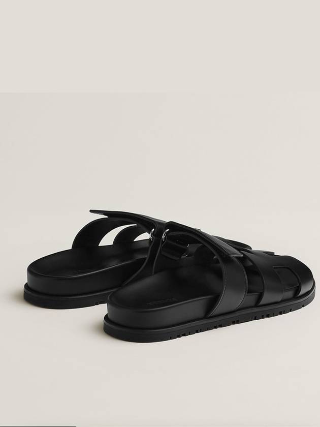 Hermes Chypre H Logo Calfskin Sandals Black - HERMES - BALAAN 4