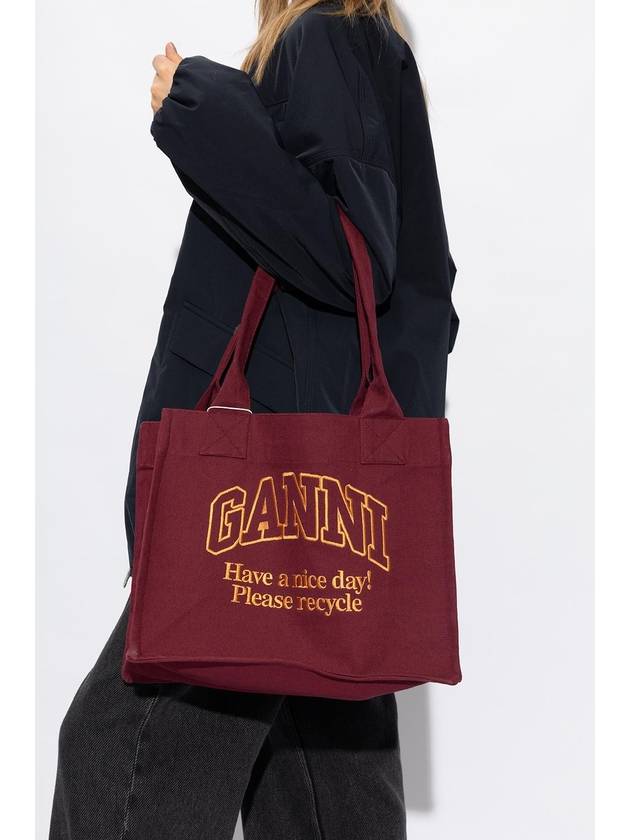 Logo Tote Bag Shoulder Burgundy Women s - GANNI - BALAAN 2