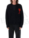 Heart Logo V Neck Wool Cardigan Black - AMI - BALAAN 6