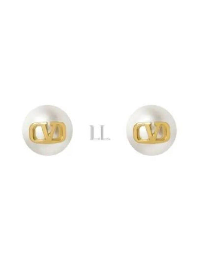 V Logo Pearl Earrings Gold - VALENTINO - BALAAN 2