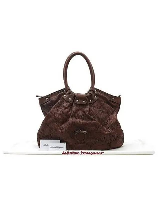 Ferragamo 21 7791 Ganzic decoration brown leather big tote bag - SALVATORE FERRAGAMO - BALAAN 2