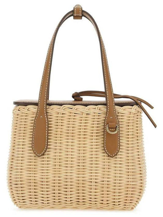 Wicker Leather Woven Top Handle Tote Bag Beige - MIU MIU - BALAAN.