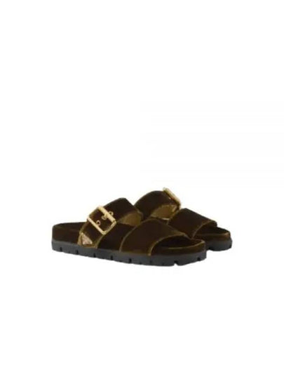 Velvet Slide Slippers Oak - PRADA - BALAAN 2