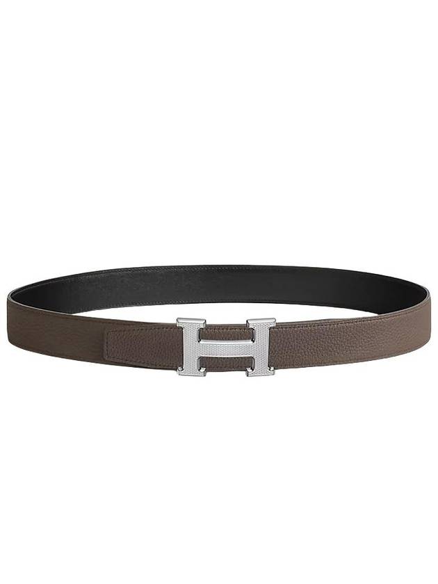 H Silver Buckle Reversible Leather Belt Brown Black - HERMES - BALAAN 3