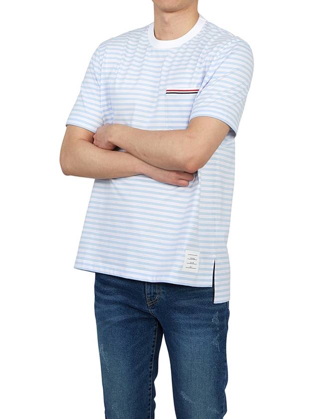 Striped Jersey Pocket Short Sleeve T-Shirt Light Blue White - THOM BROWNE - BALAAN 8