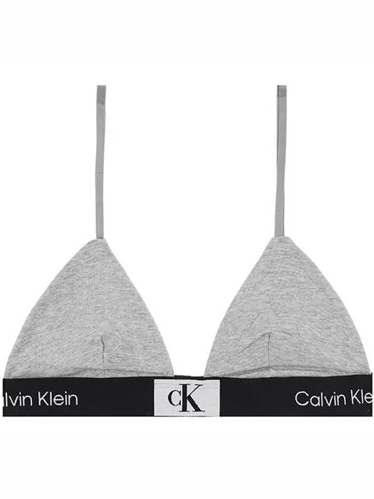 Unlined Triangle Logo Print Cotton Bra Grey Heather - CALVIN KLEIN - BALAAN 1