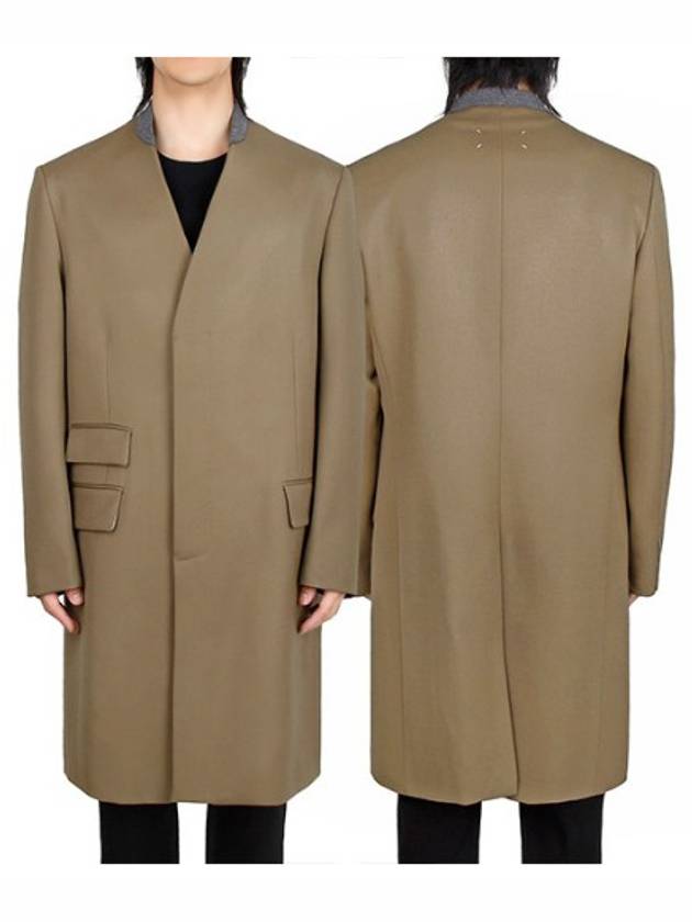 Stitched Collarless Wool Single Coat Beige - MAISON MARGIELA - BALAAN.