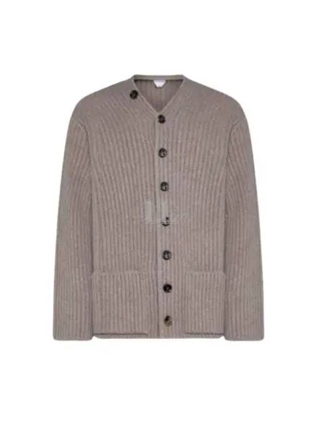 V-Neck Ribbed Cardigan Beige - BOTTEGA VENETA - BALAAN 2