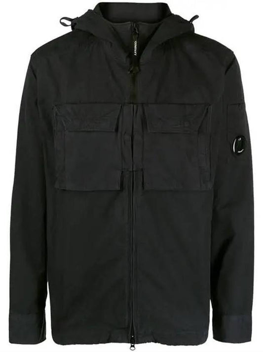 Lens Wappen Heavy Poplin Hooded Jacket Black - CP COMPANY - BALAAN 1