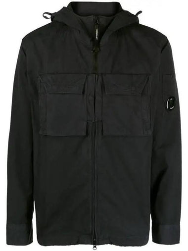 Heavy Poplin Emerized Shirt Hooded Jacket Black - CP COMPANY - BALAAN 1