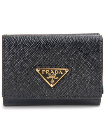 Small Saffiano Leather Half Wallet Black - PRADA - BALAAN 1