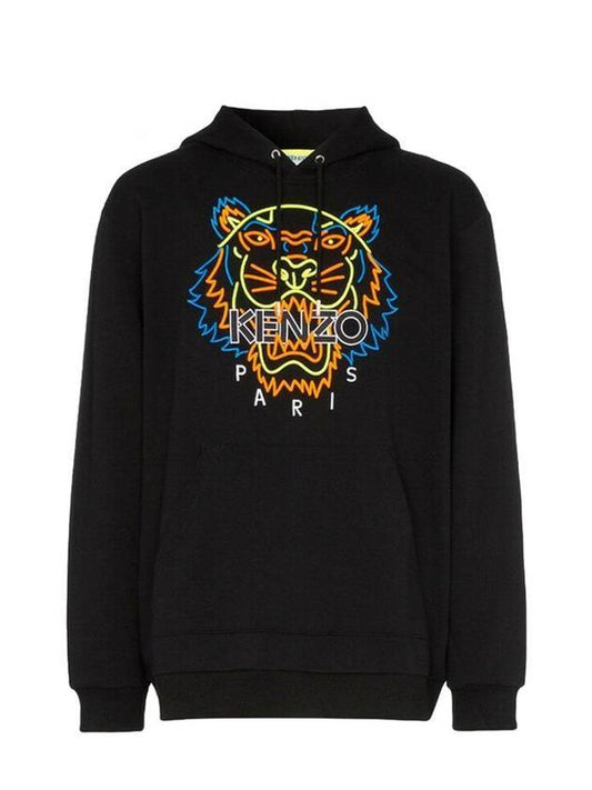 neon embroidered logo tiger hoodie black - KENZO - BALAAN.