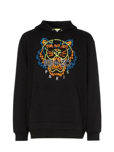 Neon Embroidered Logo Tiger Hoodie Black - KENZO - BALAAN 1