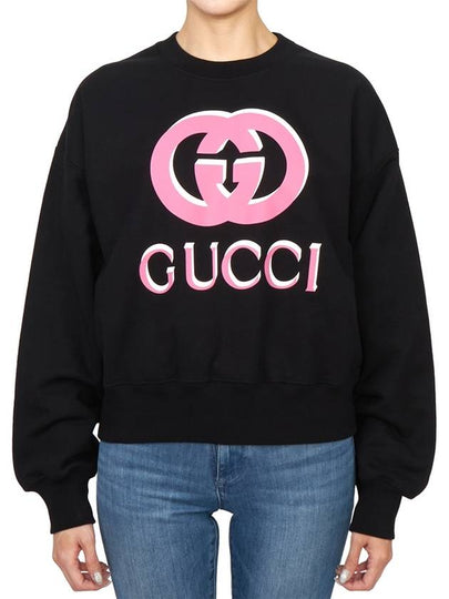 Jersey Print Cotton Sweatshirt Black - GUCCI - BALAAN 2