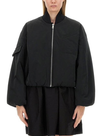 Drop Oversized Zipper Twill Bomber Jacket Black - GANNI - BALAAN 2