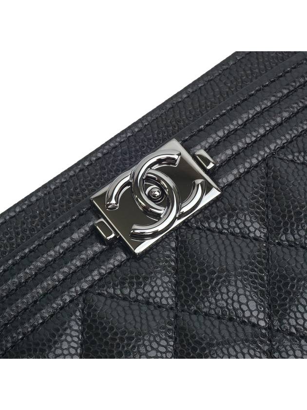 Boy Shining Silver Logo Caviar Card Wallet Black - CHANEL - BALAAN 7