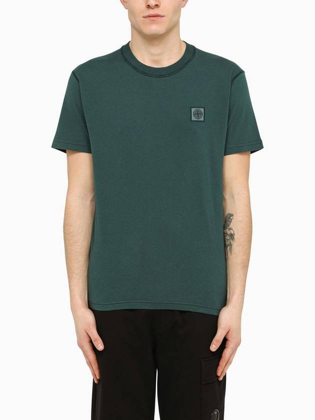 Pisato Effect Logo Patch Short Sleeve T-Shirt Bottle Green - STONE ISLAND - BALAAN 2