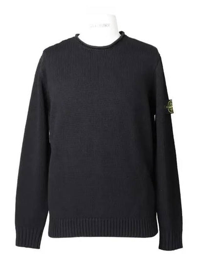 Cotton Badge Crew Neck Knit Top Black - STONE ISLAND - BALAAN 2