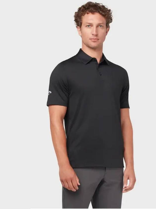 Men's Golf Wear Swing Tech Solid Polo Shirt Black Caviar - CALLAWAY GOLF - BALAAN 1