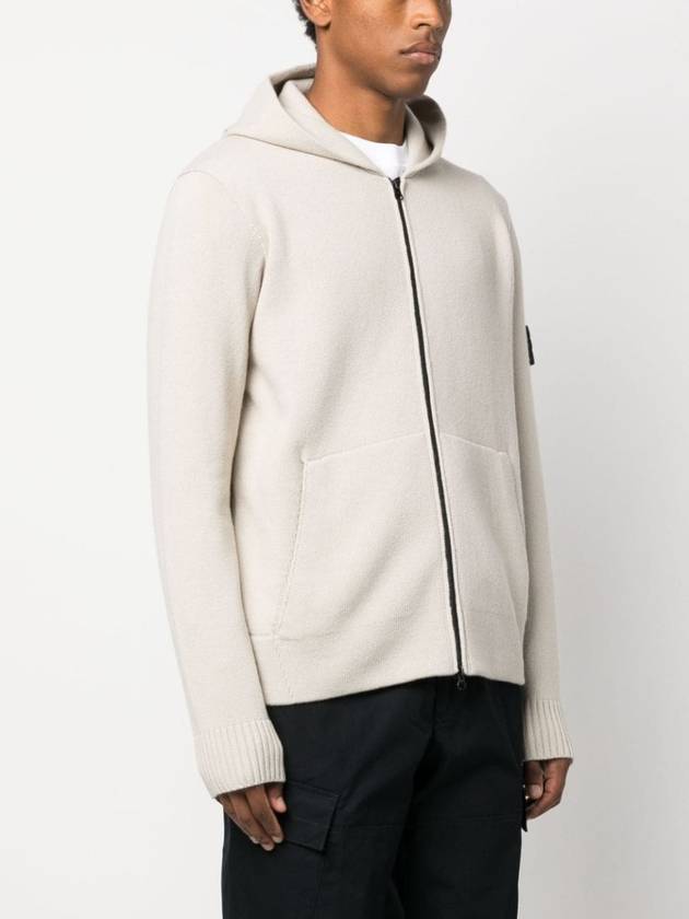 Geelong Wool Hooded Knit Cardigan Beige - STONE ISLAND - BALAAN 3