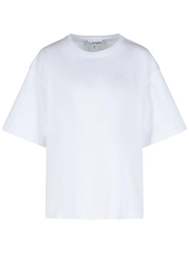 Ganni White Cotton T-Shirt - GANNI - BALAAN 1