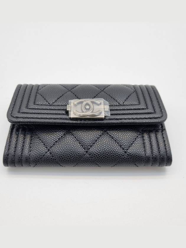 Boy Flap Card Holder Grained Calfskin Ruthenium Black - CHANEL - BALAAN 3