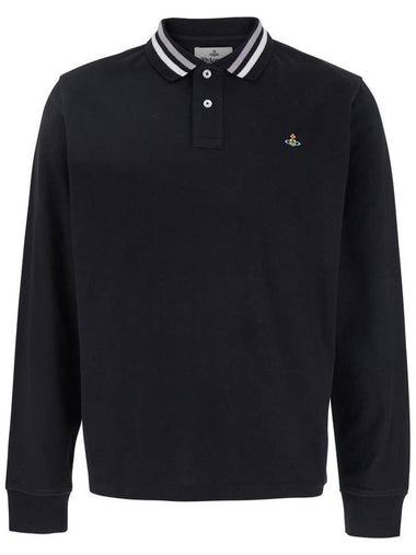 Black Polo Shirt With Contrasting Collar And Orb Logo Detail On The Front In Cotton Man - VIVIENNE WESTWOOD - BALAAN 1