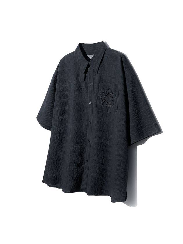 Runway Cotton Seersucker Short Sleeve Shirt Charcoal - ULKIN - BALAAN 4