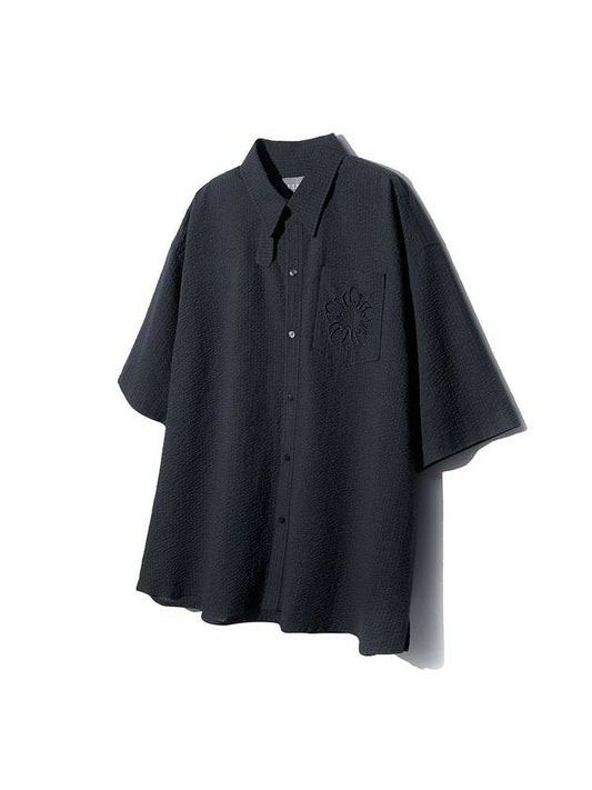 Runway Cotton Seersucker Short Sleeve Shirt Charcoal - ULKIN - BALAAN 1