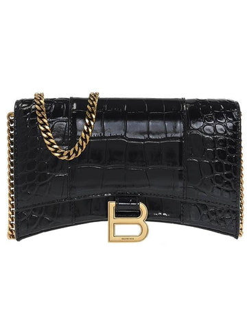 Hourglass Chain Crocodile Embossed Calfskin Medium Wallet Black - BALENCIAGA - BALAAN 1