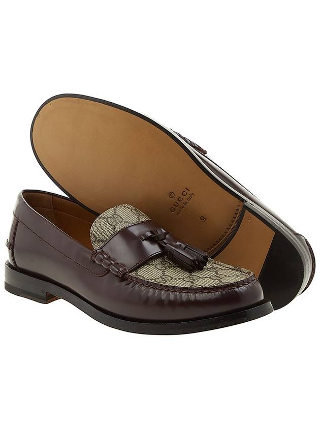 Men's Tassel GG Supreme Canvas Leather Loafers Brown - GUCCI - BALAAN.