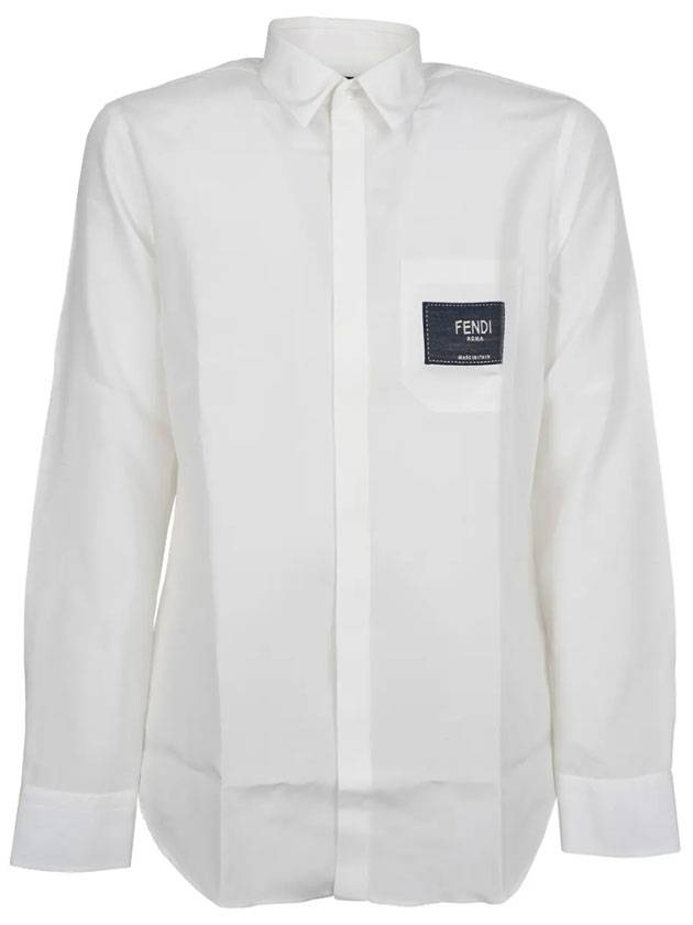 Men's Pocket Logo Patch Detail Long Sleeve Shirt White - FENDI - BALAAN 1