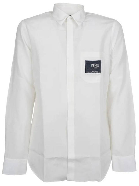 Men's Pocket Logo Patch Detail Long Sleeve Shirt White - FENDI - BALAAN.