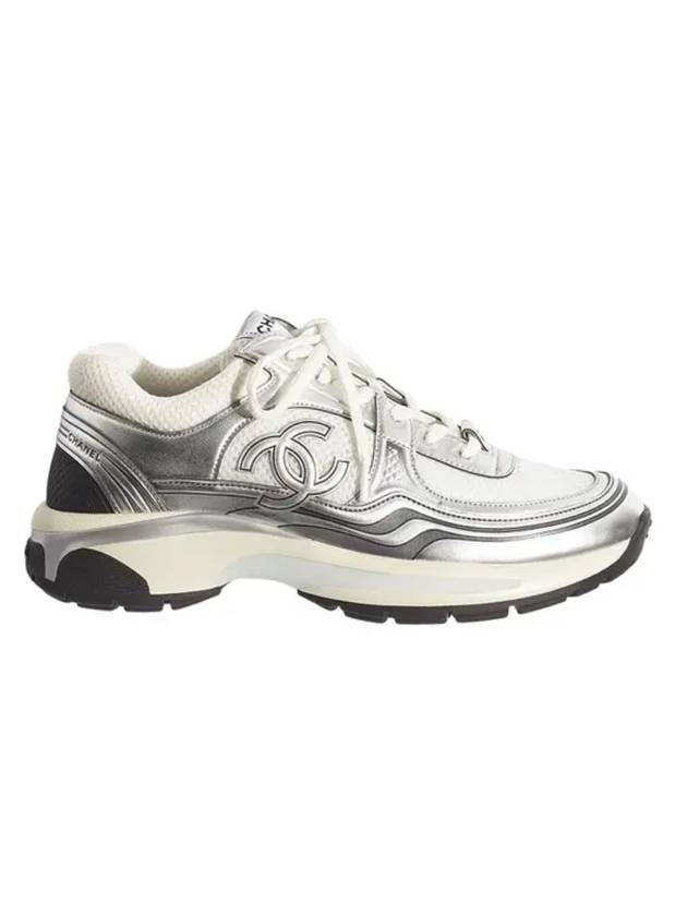 Fabric Laminated Low Top Sneakers Silver - CHANEL - BALAAN 1