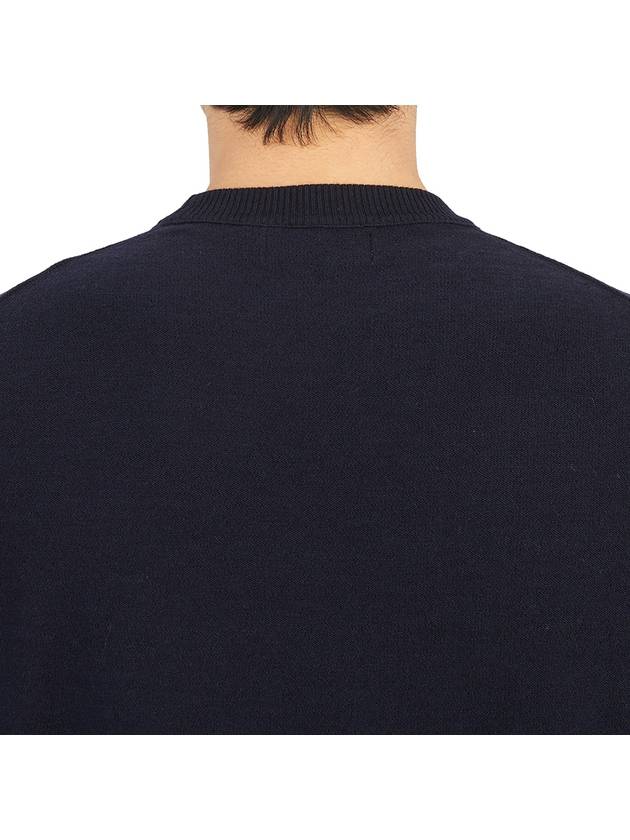 Men's Wappen Patch Crew Neck Wool Knit Top Navy - STONE ISLAND - BALAAN 8