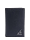 Saffiano Triangular Logo Flap Card Wallet Black - PRADA - BALAAN 2