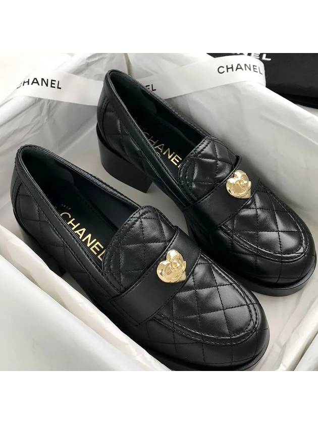 Metal Heart Chunky Heel Lambskin Loafers Black - CHANEL - BALAAN 9