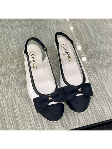 Ribbon Logo Slingback Flats Shoes Shoes White - CHANEL - BALAAN 1