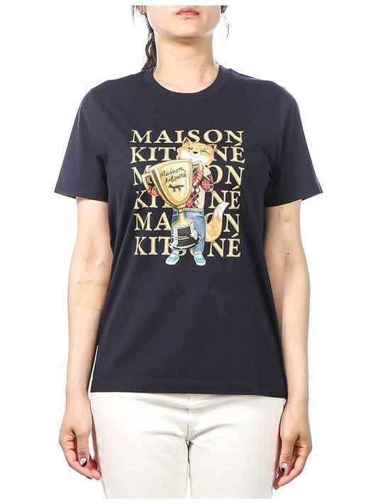 LW00113KJ0008 NAVY Women s Fox Champion Short Sleeve T Shirt - MAISON KITSUNE - BALAAN 1